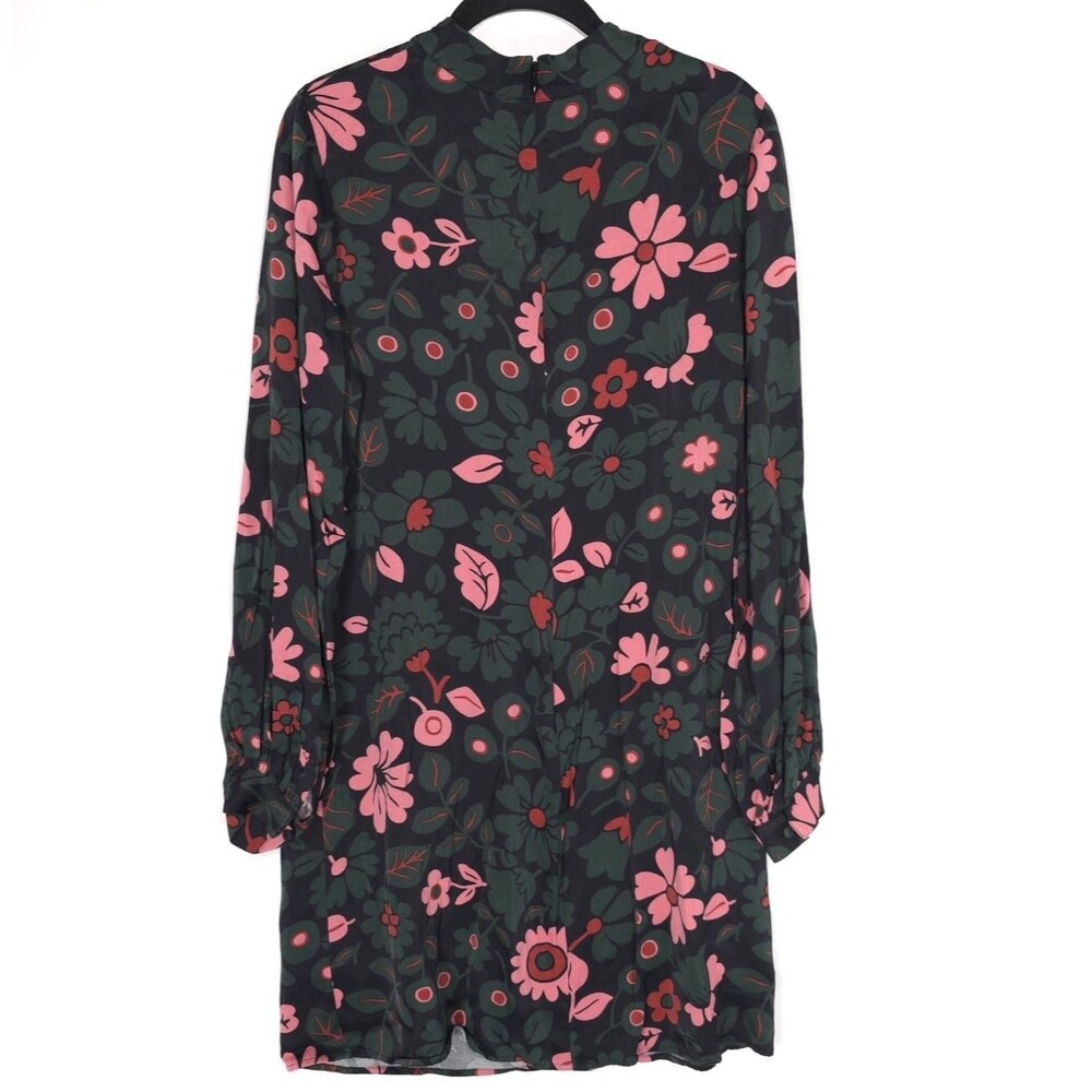 BODEN Floral Viscose Dress Knee Length Long‎ Sleeve Black Pink UK 8 US 4 W0235 - Picture 3 of 9